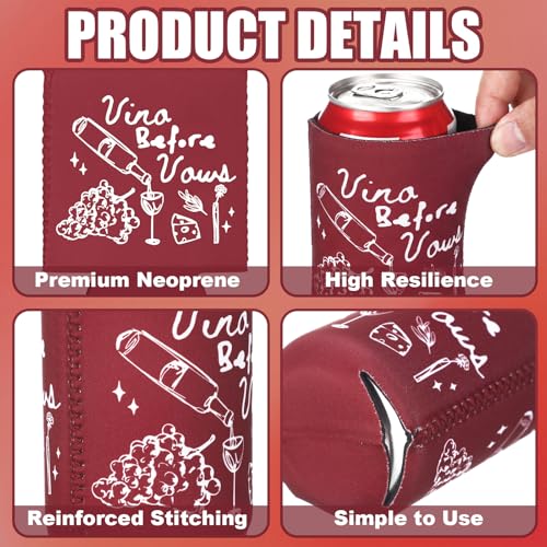 Image of SiliFine 12 Pcs Bachelorette Party Can Sleeves Bulk Coquette Bachelorette Decoration Cowgirl Can Sleeves for Bridal Shower Gifts (4 x 2.4 Inches,Vino Before Vows)