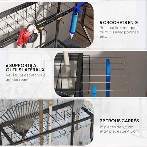 Support de garage à 3 niveaux Outsunny avec crochets pour outils