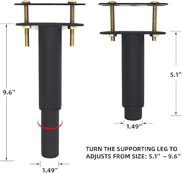 Ironwork 2Pcs Metal Adjustable Height Center Support Legs for Bed Frame, Sofa Furniture, Cabinet Feet Support - Heavy Duty, Platform Bed Frame Replacement (5.1-9.6)