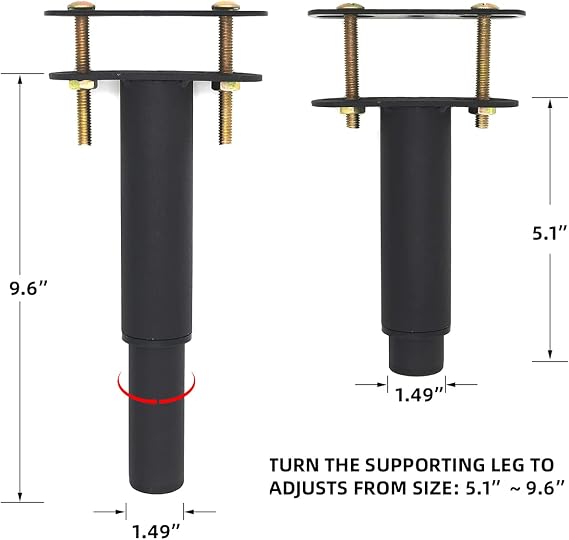 Ironwork 2Pcs Metal Adjustable Height Center Support Legs for Bed Frame, Sofa Furniture, Cabinet Feet Support - Heavy Duty, Platform Bed Frame Replacement (5.1-9.6)