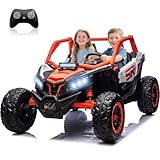 24V 7AH XXXL 2 Seater Power Wheels for Big Kids, 25' 4WD Largre Kids' Electric Vehicles with Remote Control for Girls and Boys, UTV Ride On Car for Kid, EVA Tires, Spring Absorbers, Orange