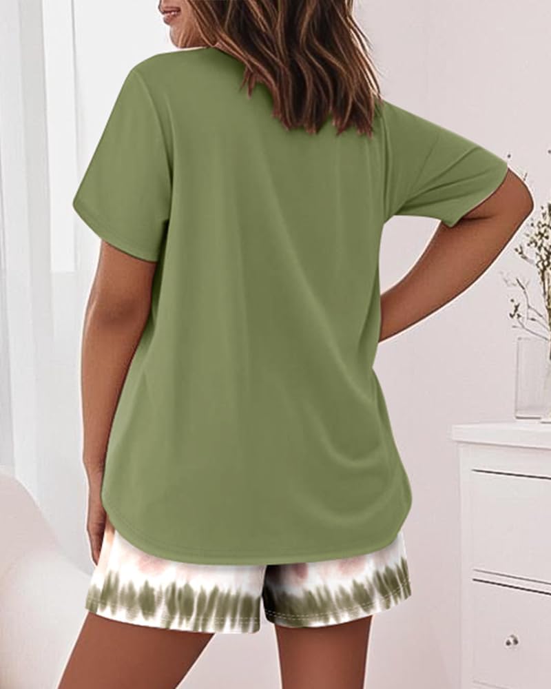 CHICME Pajamas Set for Women 2 Piece Pjs Lounge Set Soft Short Sleeve Tops and Sleep Shorts with Pocket - Image 2