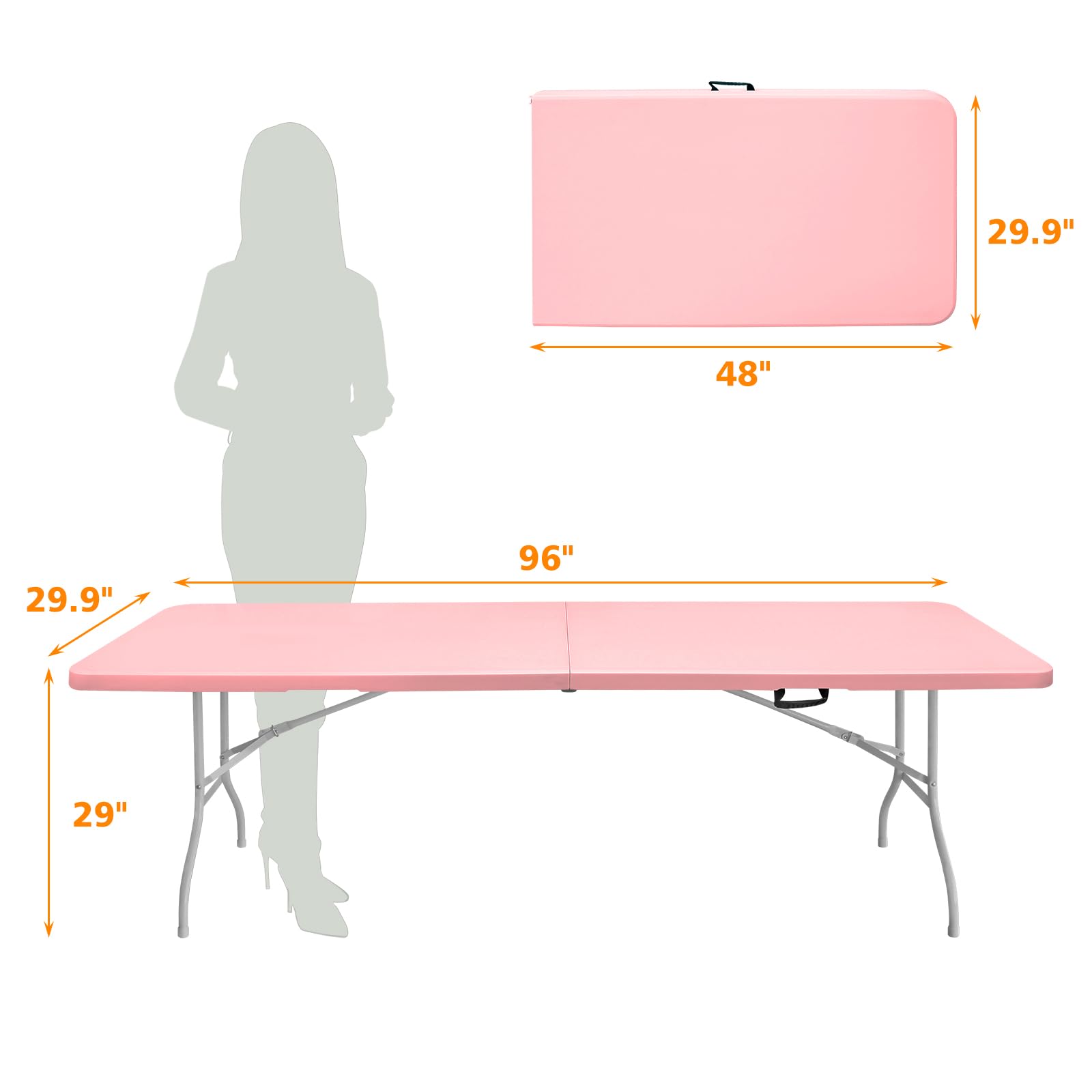 LJLB Convenient & Portable Pink Folding Table for Camping and Parties, Waterproof Surface, High Load Bearing, Easy to Store
