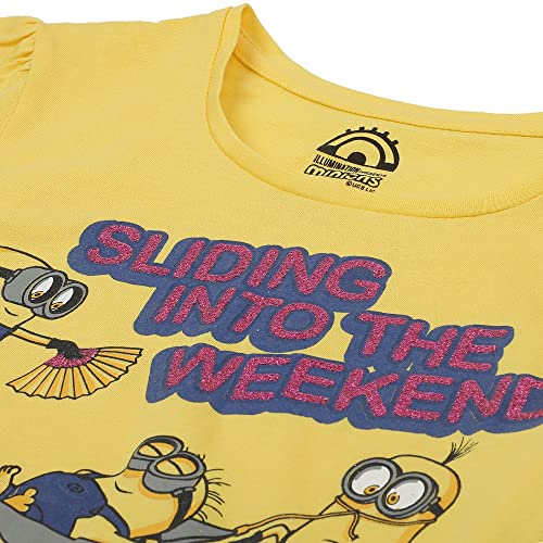 Image of Kidsville Minion Printed Regular Fit Yellow Cotton Girl's T-Shirt