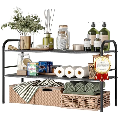 NETEL Under Sink Organizers and Storage, 2 Tier Expandable Under Cabinet Organizer Shelf with 8 Removable Panels,Expandable Shelf for Cupboard,Kitchen,Bathroom,Shoe Storage Rack