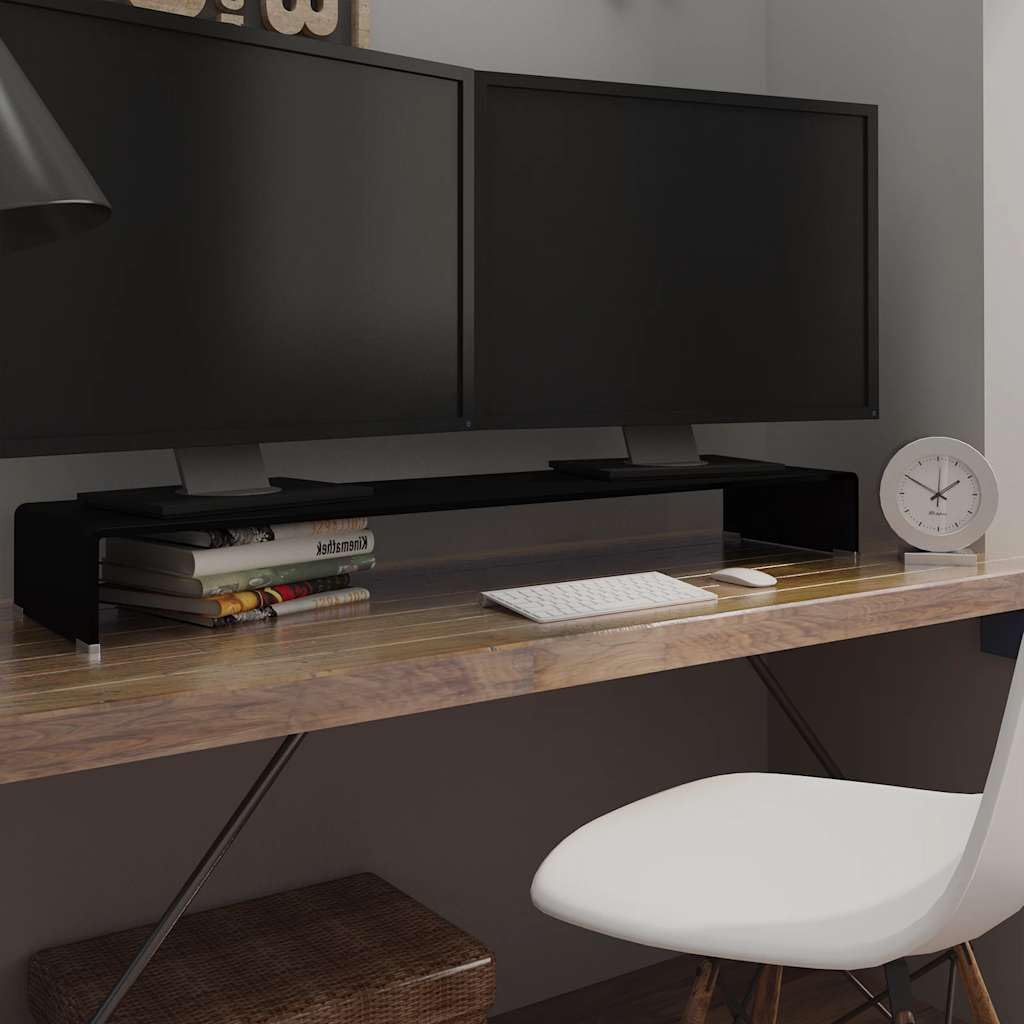 Leasha Rehausseur Écran PC Bureau, Réhausseur d'Écran Support de Moniteur 120x30x13 cm verre noir