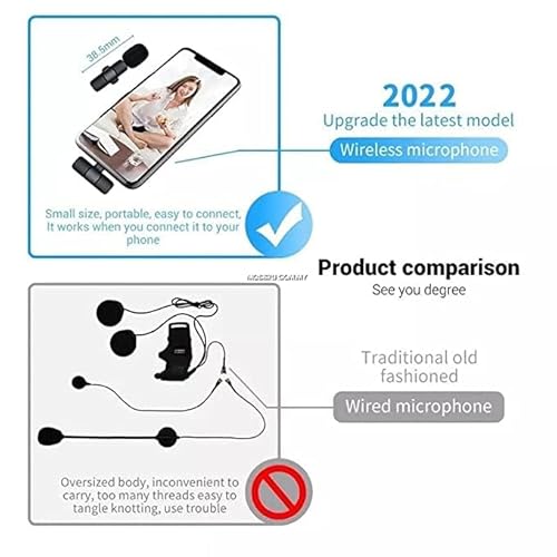 ميكروفون لاسلكي لافالير K8 من دي دي ال سي، بخاصية إلغاء الضوضاء، ميكروفون قابل لإعادة الشحن لأجهزة الاندرويد/ من النوع سي/ايفون لليوتيوب، الفيس بوك، البث المباشر، مدونة الفيديو، التسجيل (أسود)