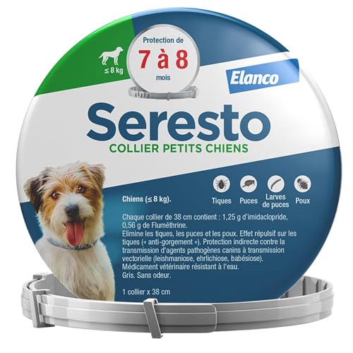Seresto Collier Petits Chiens – Collier anti puces et anti tiques pour petits chiens de moins de 8 kg – Protection Seresto pour 7 à 8 mois de protection,...