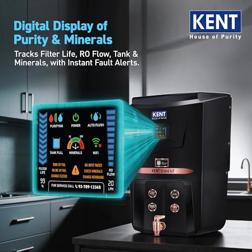 Image of KENT Grand IoT RO Water Purifier| 4 Years Free Service*| RO+UV+UF+Alk+Cu+TDS Control+UV in Tank | IoT Enabled | Fully Automatic On&OFF Operation |8L|20 LP /Hr|Ideal For Borewell /Tanker /Municipal Water