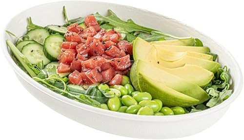 Restaurantware Platos de ensalada ovalados sin PFAS añadidos de 26 onzas, 100 platos desechables, tapas se venden por separado, platos de bagazo