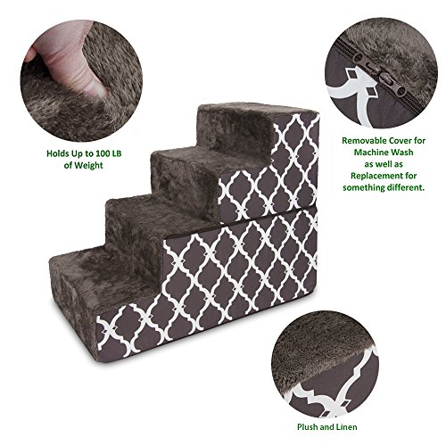 Image of Best Pet Supplies 4-Step Foldable CertiPUR-US Certified Foam Pet Stairs /Steps, 28 x 16 x 22-Inch, Chocolate Brown with Lattice Print