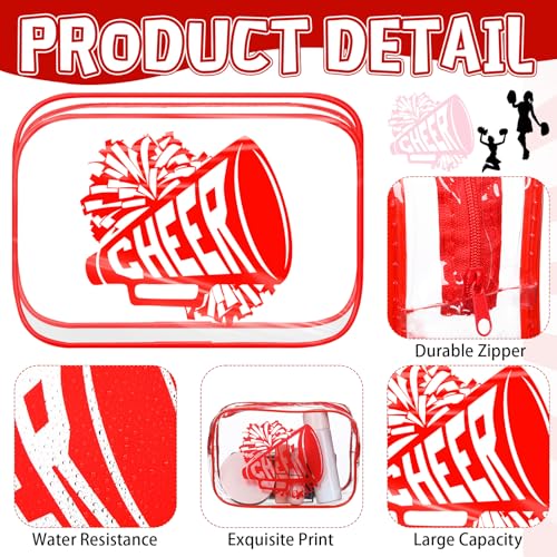 Kacctyen 24 Pcs Cheer Makeup Bag Cheer Gifts Bulk for Team 7 x 4.7 x 2.4'' Cosmetic Bag Cheerleader PVC Makeup Case Clear Toiletry Zipper Pouch for Cheerleading Teammates Party Supplies(Red)3
