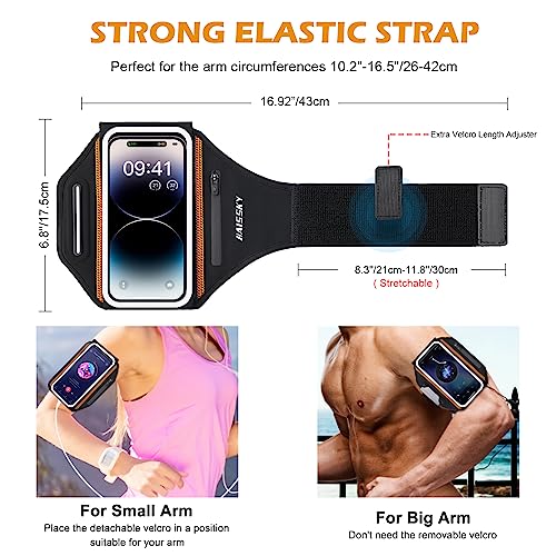 Running Armband with Earphone Bag Cell Phone Armband for iPhone 17 16 15 Pro 14 Plus 13 11 XR, Galaxy S24/S10 Water Resistant Sports Phone Holder Case & Zipper Slot Car Key Holder for 6.9 inch Phone by HAISSKY - Image 5