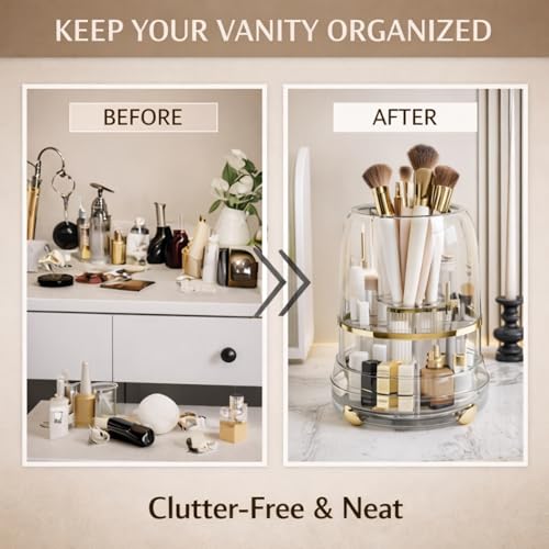 Image of KiZY Luxury 360 Rotating Makeup Brush Holder Organizer | Countertop Organizer Skincare Storage for Vanity, Desktop, Bathroom, Cosmetics | Lipstic, Eyeliners, Perfume Storage. (COMBO-2)
