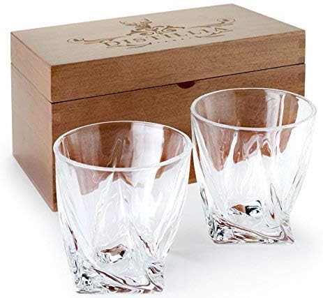 Elegant Whiskey Glasses (2) for Whiskey, Bourbon, Scotch | Whiskey Glass Set of 2 | Sophisticated, Crystal 2-Piece Whisky Set | Beautiful, Old Fashioned Rocks Glasses | Set of Hand Crafted Tumblers