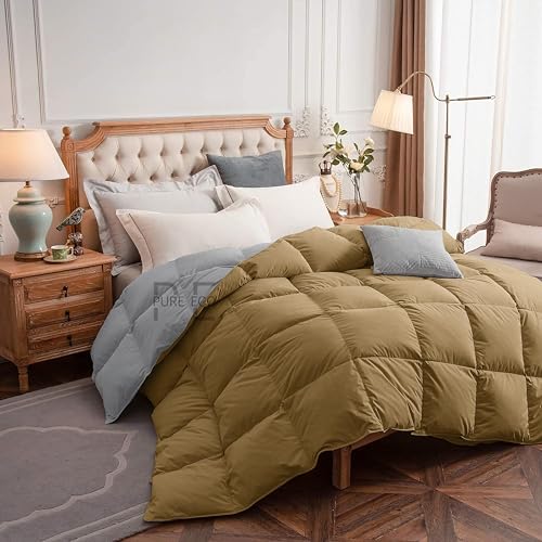 Image of PURE ECO Reversible 300 GSM Comforter Double Bed Size - Luxury & Soft Microfiber 300 GSM Comforter for Winter - Duvet /Blanket Double Bed (90 inchX100 inch) - Beige /Silver Grey Color