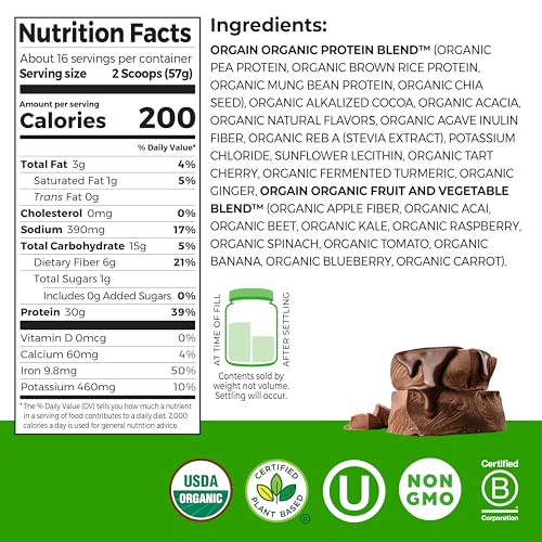 Orgain Organic Vegan 30g High Protein Powder, Chocolate, 2.01 lb - image 2
