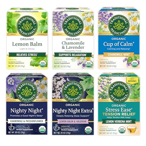 Traditional Medicinals Organic Herbal Tea Variety Pack for Stress...