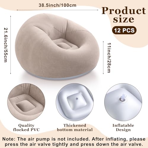 Image of Realspring Inflatable Bean Bag Chairs Outdoor Blow up Camping Chairs Inflatable Lazy Sofa Folding Portable Bean Bag Loungers Couch for Movie Night(Coffee,12 Pcs)