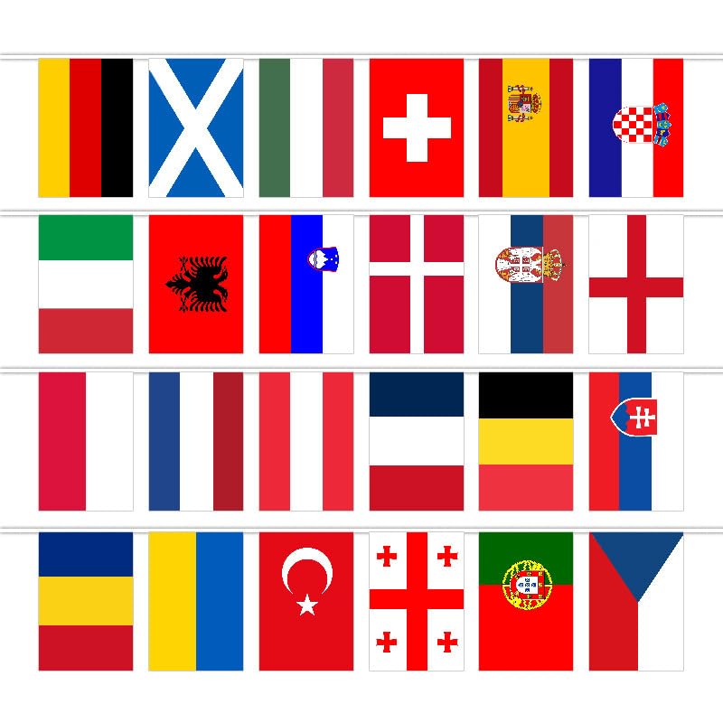 8m European Football Championship Bunting, 24 Countries Flags Double Sides Fabric Bunting for National Party Euro Football Bar Club Garden Street Decorations