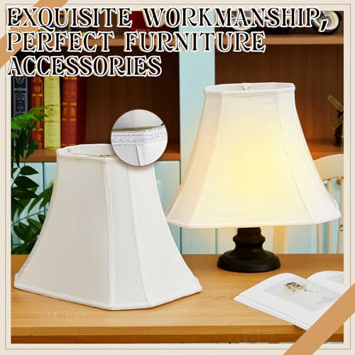 Image of Glooglitter Set of 2 Bell Lamp Shade 5 x 6.5 Top 8 x 12 Bottom 10 High (Spider) Rectangle Cut Square Replacement Vintage Silk Lampshade for Table Floor Living Room Bedroom (White)