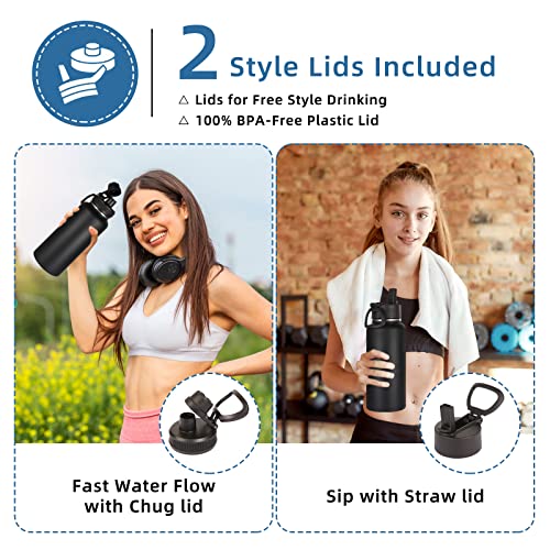 Volhoply 32oz Insulated Water Bottles Bulk 8 Pack with Straw Lid & Spout Lid,Stainless Steel Sports Water Bottle,Double Wall Vacuum Cups,Leakproof Wide Mouth Metal Flask for Hiking,Camping(Black,8) - Image 5