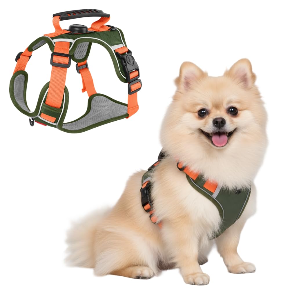 Dog Harness, Reflective Pet Harness with GPS Tracker Pocket & Soft Handle, Breathable & Adjustable Pet Vest for Small-Medium Dogs