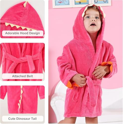 Image of MICHLEY Girls Boys Robe Cotton Towel Baby Dinosaur Style Hooded Bathrobe