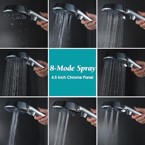 Gwernkb SS8002-CP Handheld Shower Head With On Off Switch 8-Mode High Pressure Showerhead With 79 Inches Extra-Long Stainless Steel Hose And Bracket Plus Extra Low-Reach Adhesive Wall Mount thumb #3