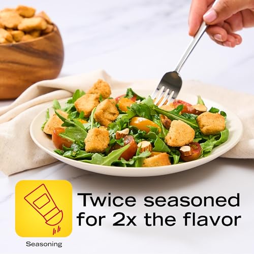 New York Bakery Texas Toast Seasoned Croutons, 5 oz. Resealable Bag, Hearth-Baked with Romano Cheese and Spices, Topping for Soup, Salad, Pasta and More