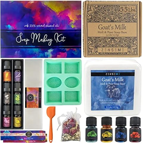 ZenseMe Bundle of Soap Making Kit with 5.5 LB Goats Milk | DIY Bundle, Melt and Pour Organic Natural Supplies for Adults, Beginners Cover