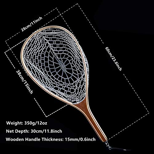 Tear Drop Fly Fishing Landing Net Wooden Frame Trout Bass Catch And Release Net Soft Rubber Mesh #TOP1