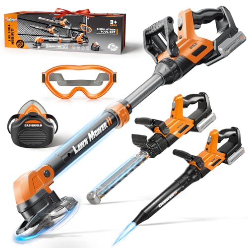 Kids Tool Set 3 in 1 Kids Power Garden Tools with Sounds & Lights Toy Weed Wacker Toy Leaf Blower and Hedge Trimmer Outdoor Toys Toy Tools Christmas Birthday Gifts for Boys 3 4 5 6 7 8 Year Old