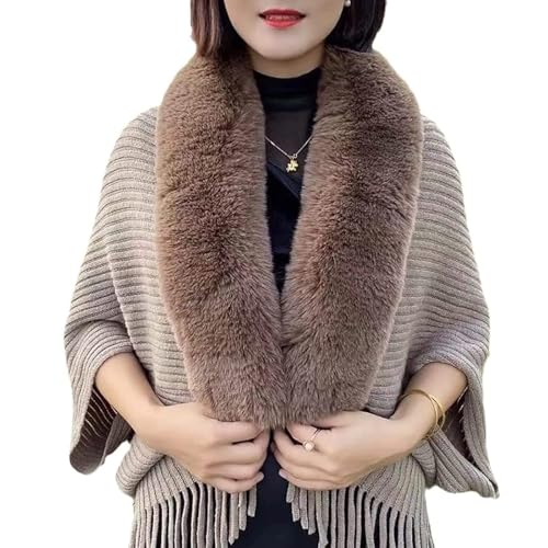 Ladies Knitted Loose Thickened Shawl,Knit Fringe Cape Shawl Fur Collar Cape,Shawls and Wraps for Evening Dresses