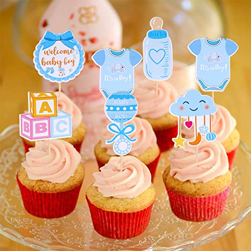 Zhuoweism ZW959-BLUE 36 Pcs Oh Baby Cupcake Toppers Double Sided Pacifier Cloud Moon Star Welcome Baby Boy Cupcake Picks Baby Shower It'S A Boy Cake Decorations thumb #6