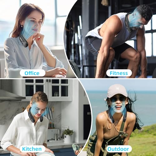 Portable Neck Fan,Hands Free Personal Wearable Bladeless Fan,6000mAh USB Rechargeable,360° Cooling,LED Display,4-Speeds,Birthday Gifts for Men Women Dad Mom,Fathers Day,Mothers Day Gifts (Black)