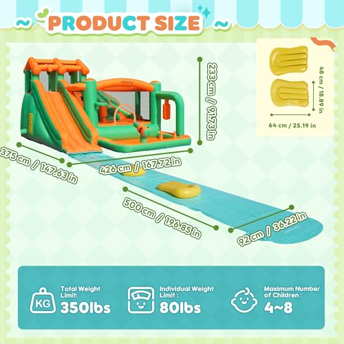 Bounce House, Inflatable Water Bounce House with Blower, Kids Bouncy Castle Dual Slides Water Park with Slide Mat for Wet and Dry - Image 4