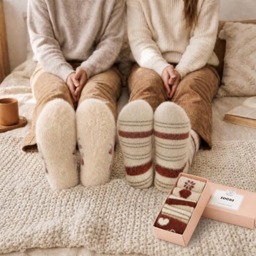 Image of SISOSOCK 5 Pairs Fuzzy Soft Cozy Comfy Socks Warm Birthday Gifts for Women