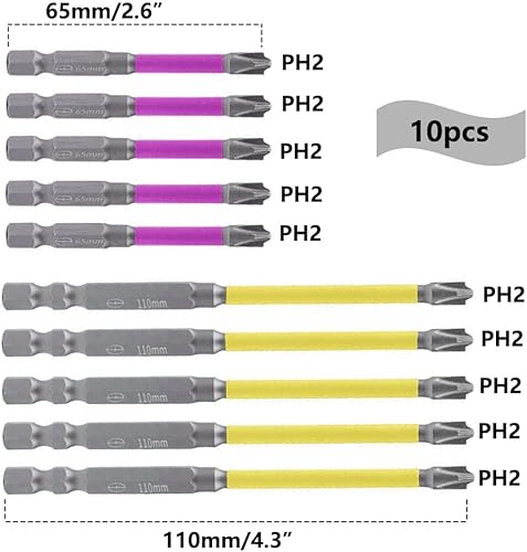 Miniatura 3 de Juego de 10 puntas de destornillador Phillips magnéticas PH2 especiales ranuradas para electricistas, brocas largas #2 Phillips con cabeza de