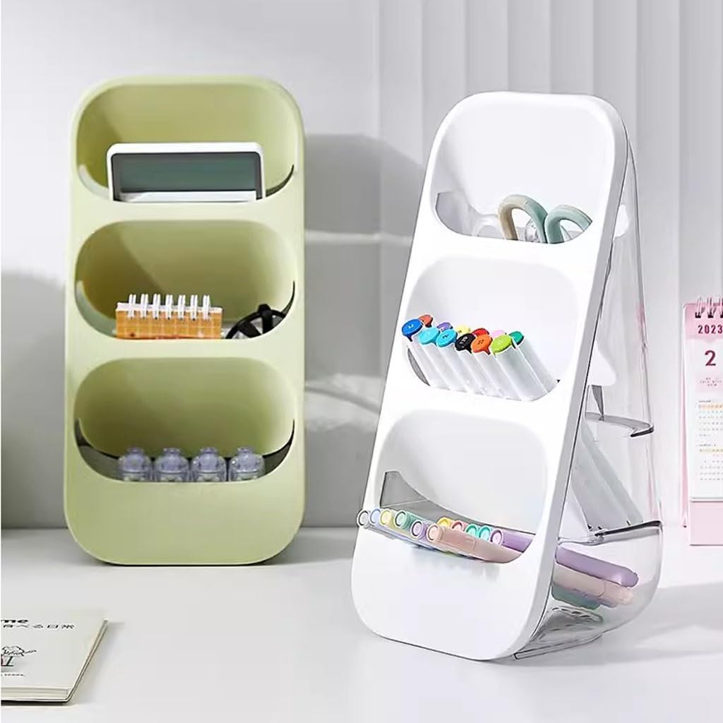 Portapenne da scrivania, organizer da scrivania a 3 scomparti, per matite e pennelli per scuola, ufficio, uso domestico, design obliquo per una gestione efficiente dello spazio