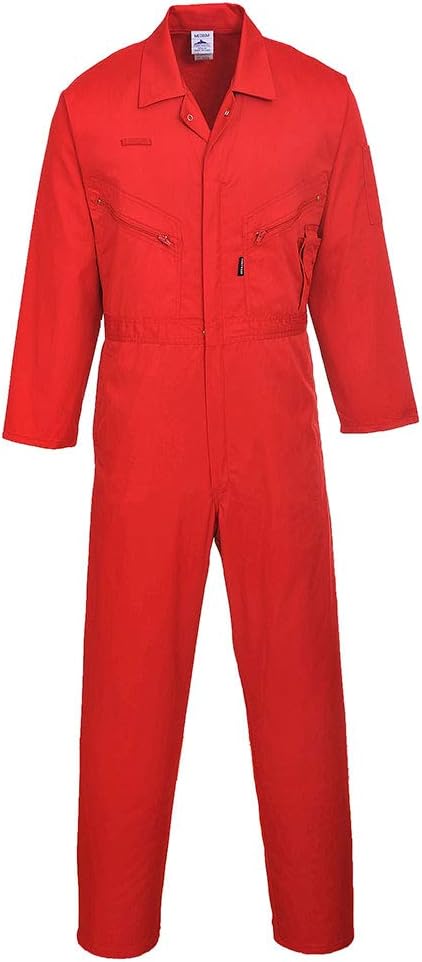 C813 Liverpool Zipper Coverall with Front Snap Closure and 2 Way Zipper, Red, SmallR