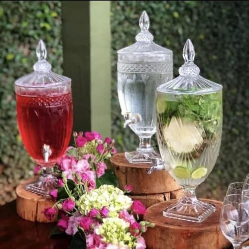 Image of Premium Water and Juice Glasses Set of 6 300 ML and 2.8 Liter Bevarage Dispenser with Stainless Steel Tap 1 piece, Set for Dining Table,Party,Gift Set,All pourpse use (7 piece) (MT-23)