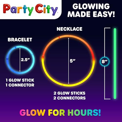 Party City 400 Glow Sticks Bulk Party Pack 8”– Neon Glow in the Dark Party Supplies, Glowsticks with Connectors Bracelets & Necklaces, Light Up Favors for Kids, Adults, Birthdays, Parties, Decorations by Party City - Image 3