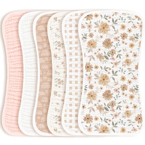 Image of Konssy Muslin Baby Burp Cloths Sets for Unisex- 6 Pack Large 100% Cotton Burping Clothes for Newborn, Baby Girls and Boys