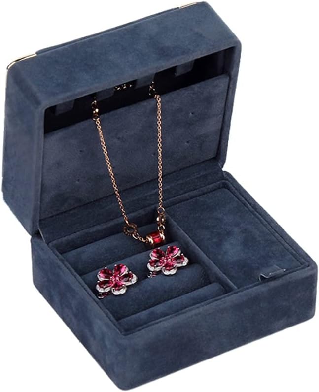 Portable Women's Jewelry Organizer Case Mini Jewellery Display Gift Packing Box Storage Earring Necklace Rings Lady Bag(Blue)