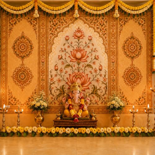 Image of Party Propz Backdrop Cloth for Decoration -2 Pcs,Ganpati Decoration Setup for Home,Ganpati Backdrop Decorations,Varalakshmi Pooja Decorative Items,Backdrop for Janmashtami Decorations,Backdrop Cloth