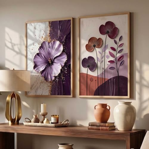 Image of kotart BLUE flower Art Wall Painting modern Home Decoration With Frame For Living Room Bed Room Hotel Wall Decor Digital Reprint Set of 2 (10X13 INCH)