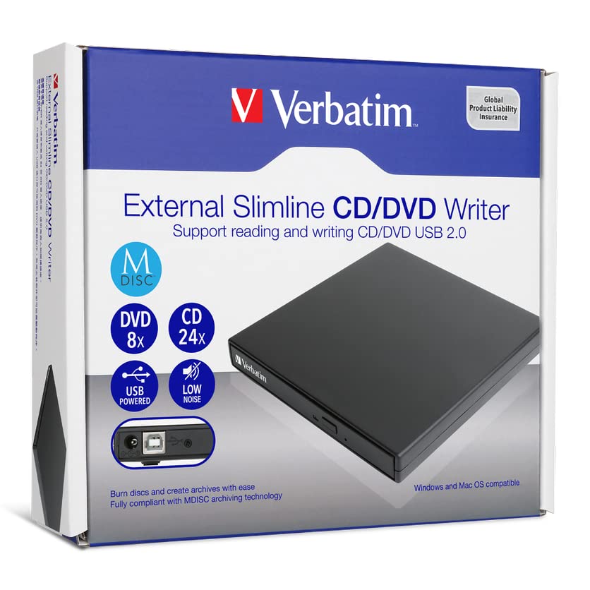 Verbatim External Slimline CD/DVD Writer USB 2.0 (B0BFHHV24W) Amazon Price History, Amazon Price Tracker