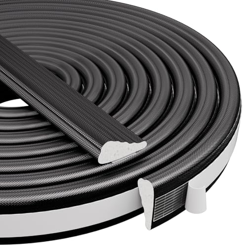 Esufeir 118”/3m Cuña Espuma Burlete Puerta Entrada Exterior,Aislante Termico Ventanas Corredera Auto Adhesivo,Aislamiento Acustico Puerta Tira Sellado Insonorizar Junta Ventana Aluminio, Negro