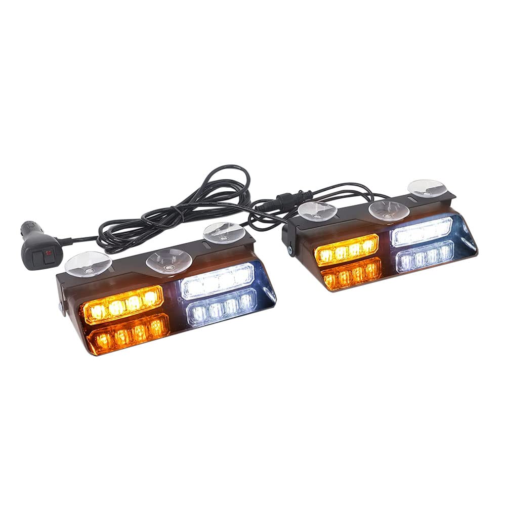 Baceyong 1 par de luces estroboscópicas LED para salpicadero, luces estroboscópicas de emergencia 2 en 1 para vehículos, luces intermitentes de seguridad con ventosas, luces interiores para parabrisas